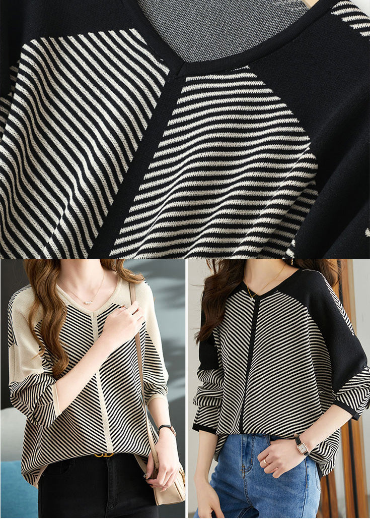 Fall Shirts Knit Oversized Striped Apricot Style