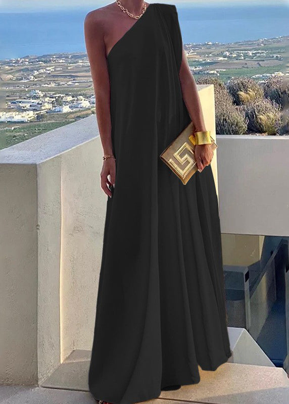 Robe d'été noire à épaules dénudées, style soirée, longue, en coton