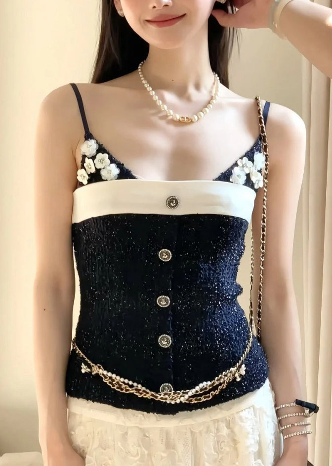 Vests Patchwork Black Cotton Flower Style Summer