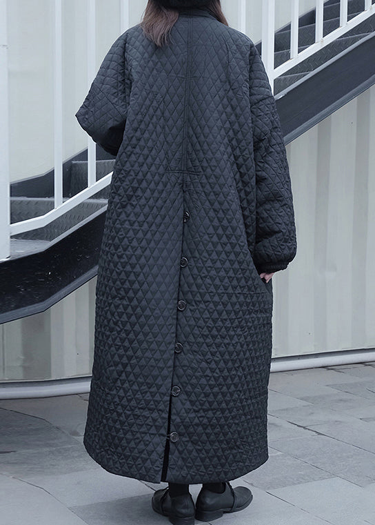 Manteau d'hiver noir à col Peter Pan et poches en coton fin RU041