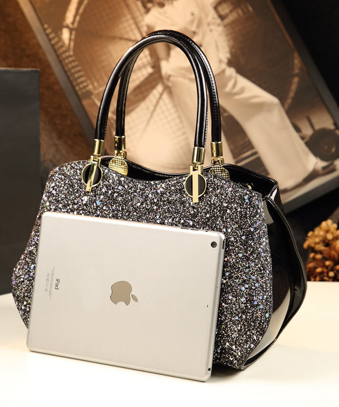 Style Black Zircon Large Capacity Faux Leather Tote Handbag YX007