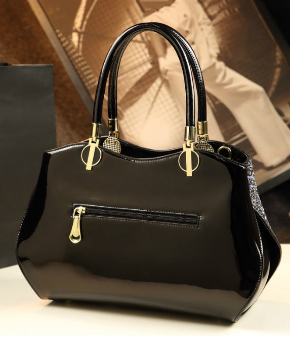 Style Black Zircon Large Capacity Faux Leather Tote Handbag YX007