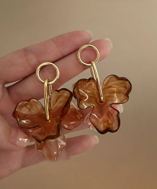 Boucles d'oreilles créoles florales en alliage acrylique style café YZ013