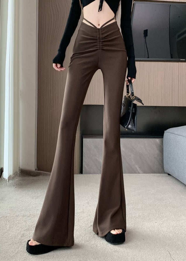 Pantalon taille évasée style patchwork haut été café