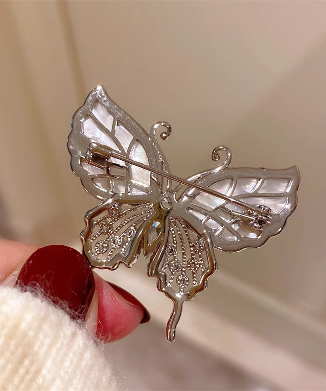 Broches en cuivre incrustées d'or et de zircons, style coquillage, papillon