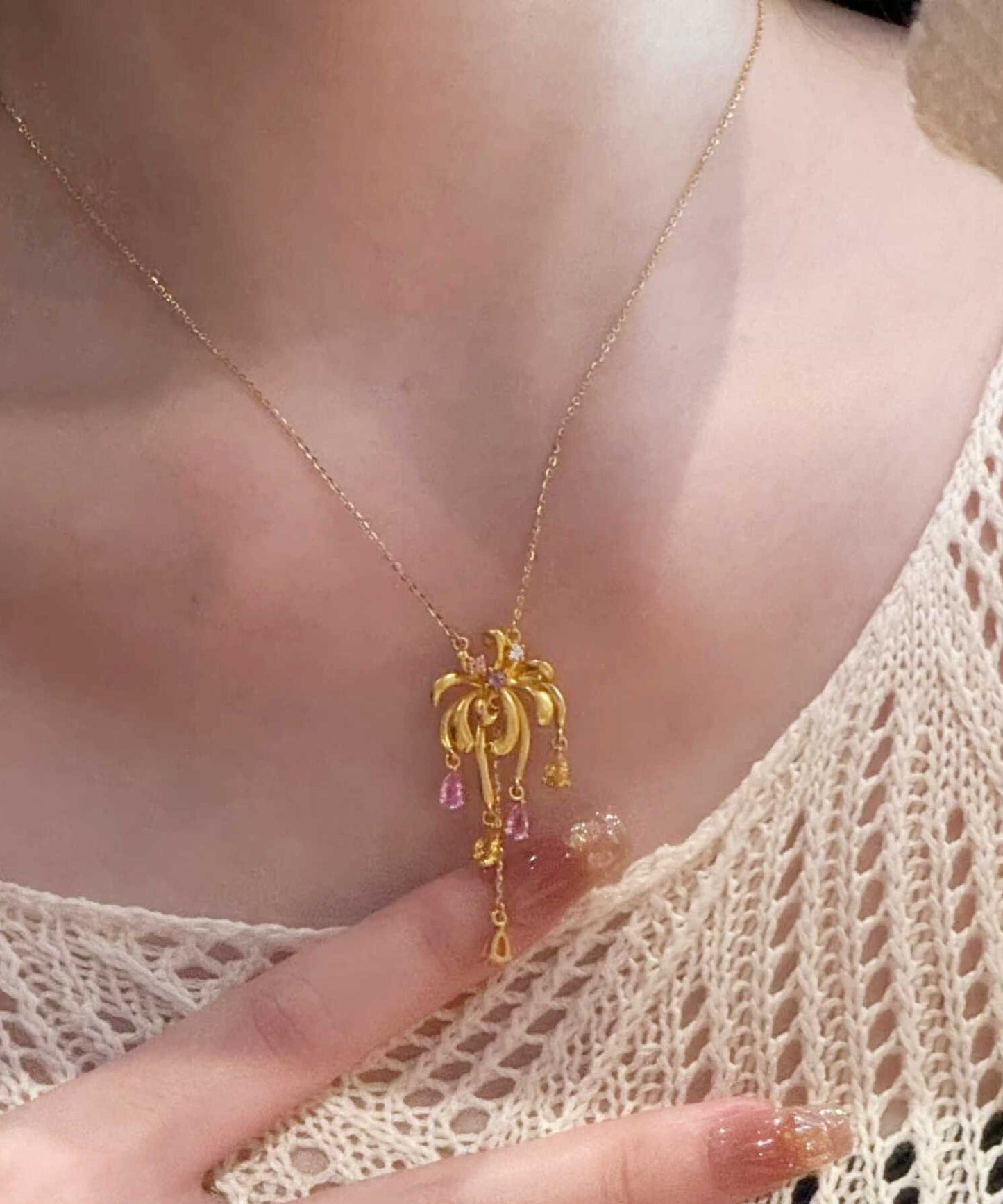 Stil Gold Sterling Silber Overgilt Zirkon Feuerwerk Anhänger Halskette QD013