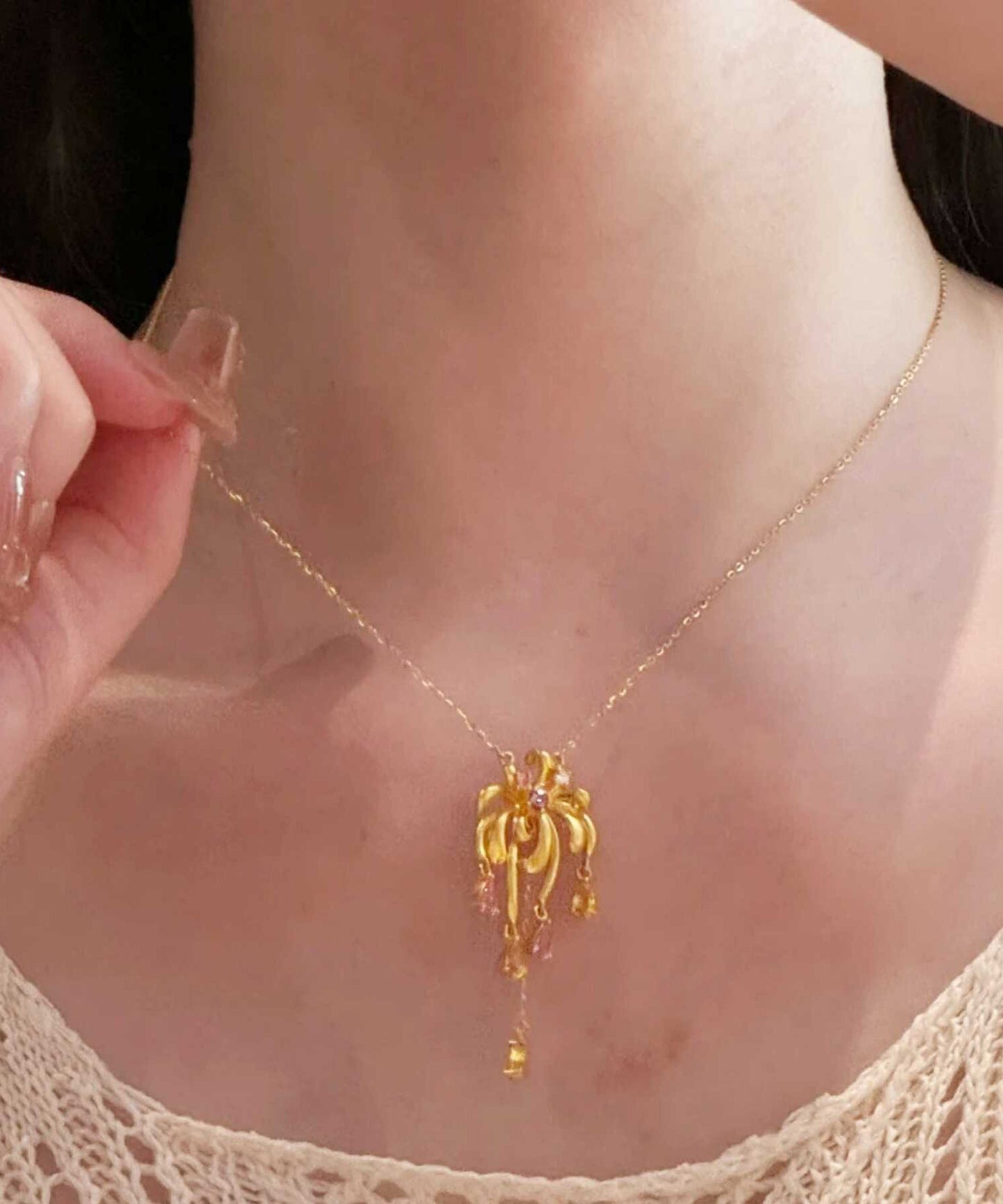 Stil Gold Sterling Silber Overgilt Zirkon Feuerwerk Anhänger Halskette QD013