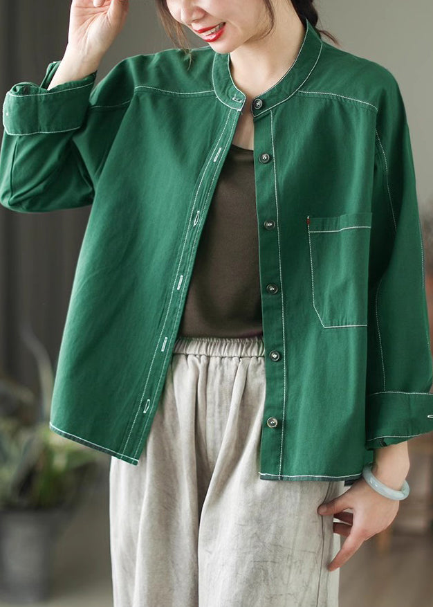 Chemise oversize en coton vert gazon, modèle printemps TM018