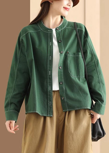 Chemise oversize en coton vert gazon, modèle printemps TM018