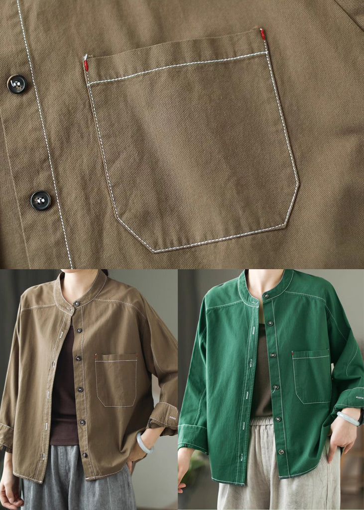 Chemise oversize en coton vert gazon, modèle printemps TM018