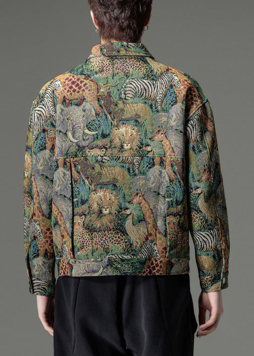 Parka d'hiver verte à col Peter Pan et boutons pour homme, modèle RO021