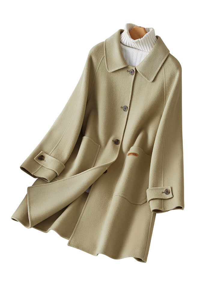 Manteau d'hiver en laine vert à col Peter Pan et poches à boutons RS032