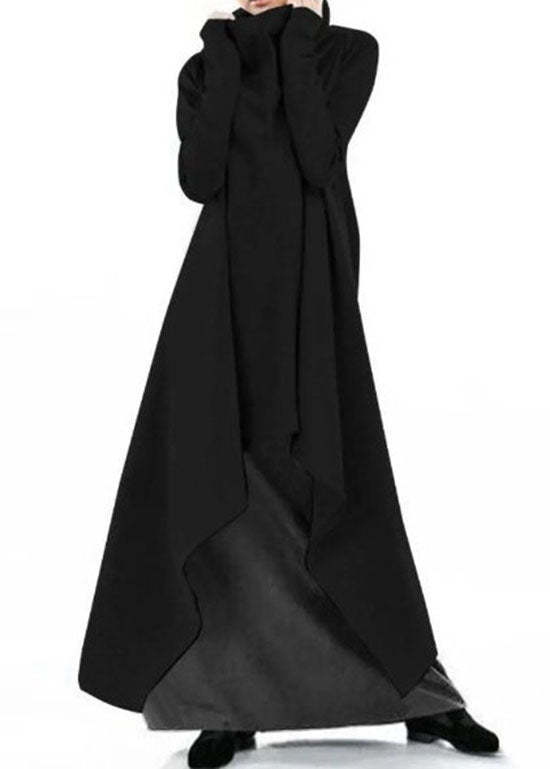 Stil Grau Hign Neck Asymmetrisches Design Baumwolle Kleid Frühling TL041