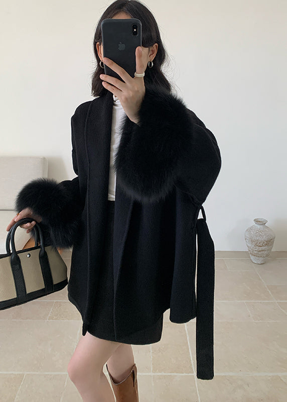 Manteau d'hiver en laine patchwork en fausse fourrure grise à col Peter Pan RS019