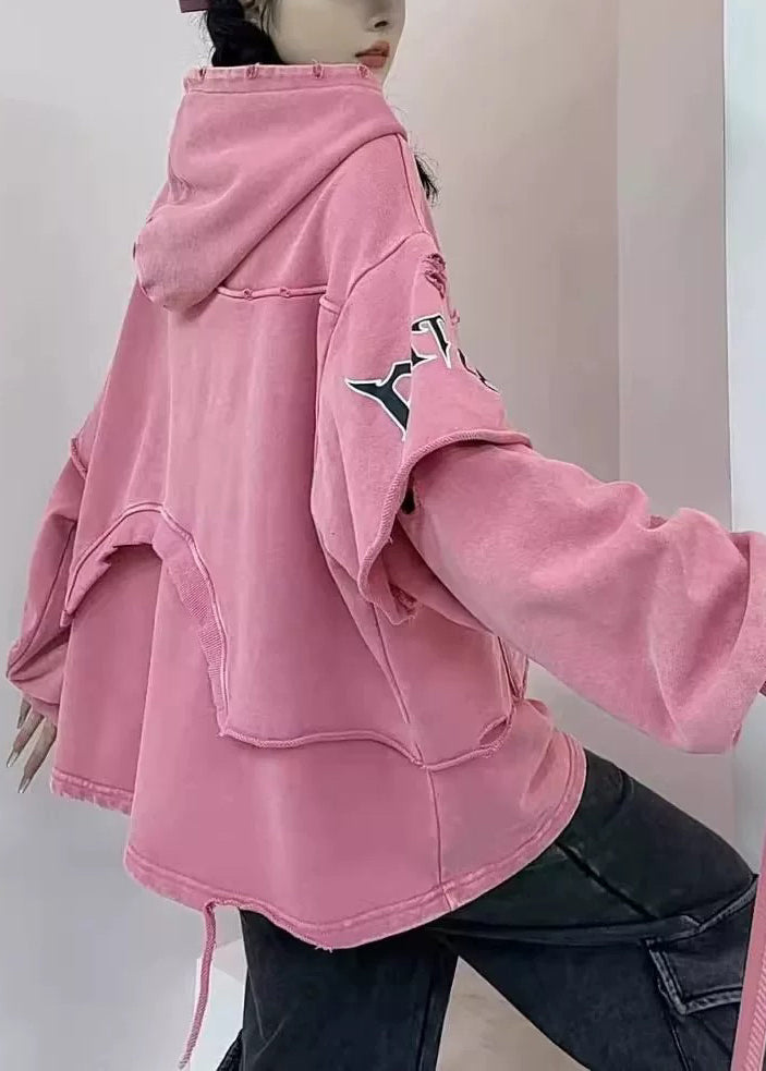 Sweat-shirt à capuche violet avec poches et patchwork en coton, haut d'automne RU031