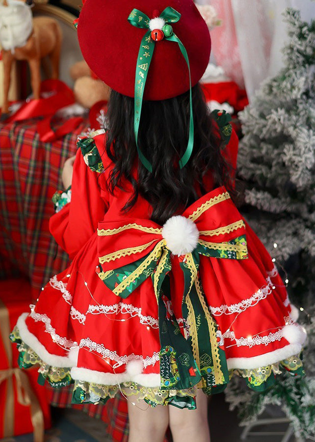 Robe mi-longue en polaire chaude à imprimé rouge pour enfant, idéale pour l'hiver, RP035