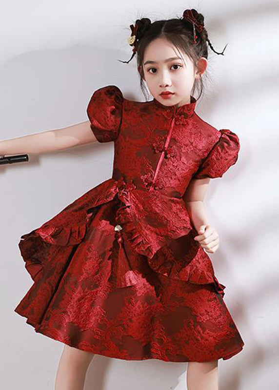 Stand Style Asymmetrische Maxi Kinder Rote Rüschenkragen Kleider