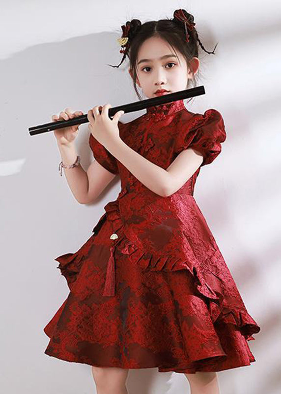Stand Style Asymmetrische Maxi Kinder Rote Rüschenkragen Kleider