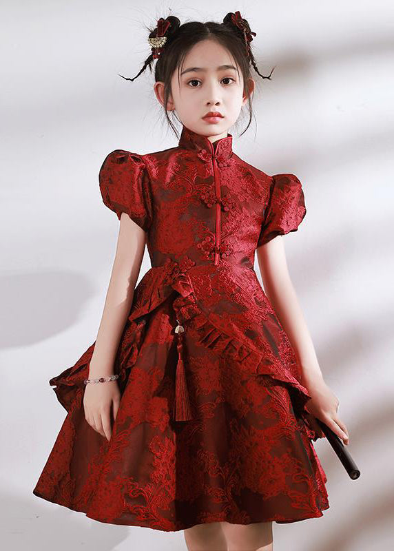 Stand Style Asymmetrische Maxi Kinder Rote Rüschenkragen Kleider