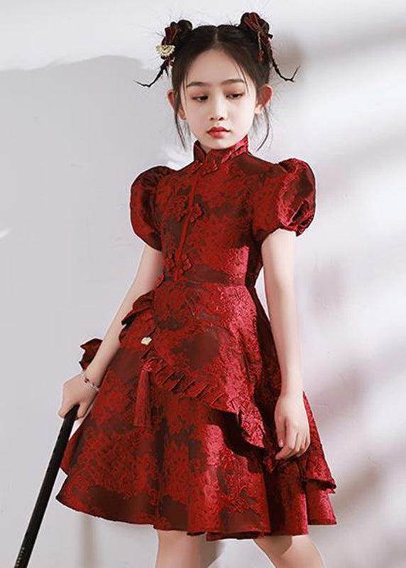 Stand Style Asymmetrische Maxi Kinder Rote Rüschenkragen Kleider