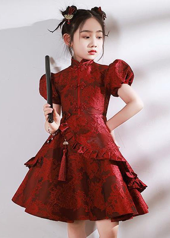 Stand Style Asymmetrische Maxi Kinder Rote Rüschenkragen Kleider
