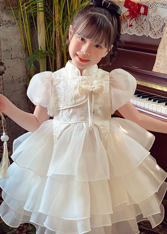 Knopf Maxi Quaste Stil Kleid Kinder Tüll Weiß Sommer