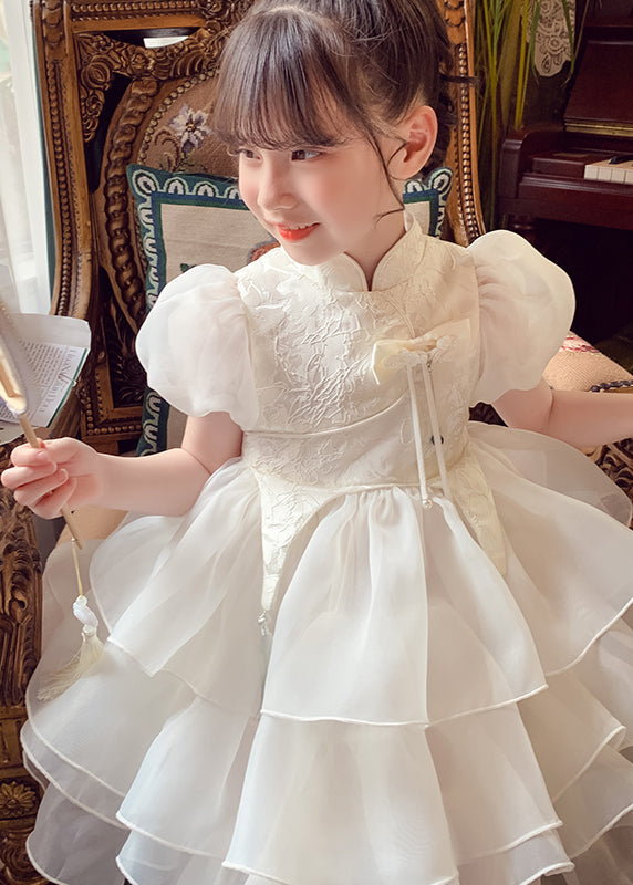 Knopf Maxi Quaste Stil Kleid Kinder Tüll Weiß Sommer