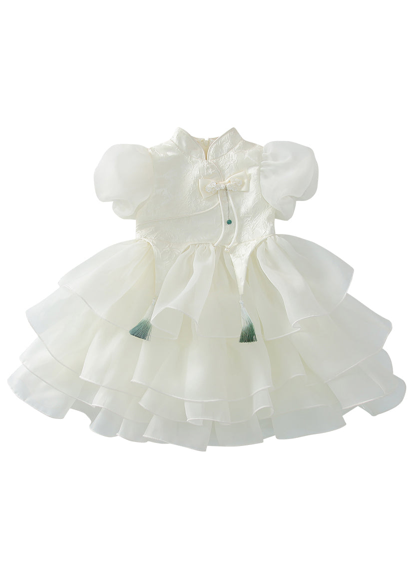 Knopf Maxi Quaste Stil Kleid Kinder Tüll Weiß Sommer