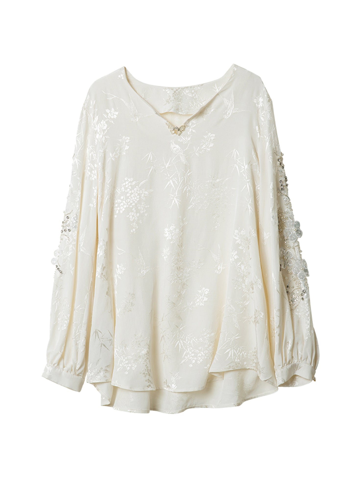 Chemisier en mousseline de soie jacquard à perles blanches, style printemps RL020