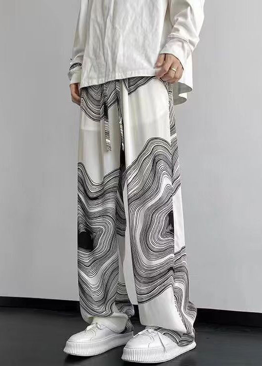Pantalon de printemps surdimensionné en coton blanc imprimé pour homme
