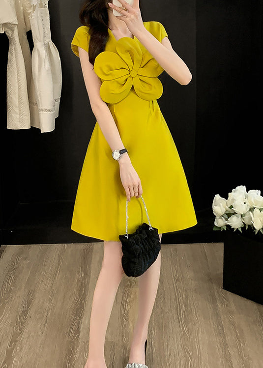 Blumenhals-Stil Baumwollkleid Sommer O Gelb verziert