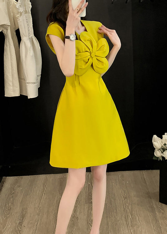 Blumenhals-Stil Baumwollkleid Sommer O Gelb verziert