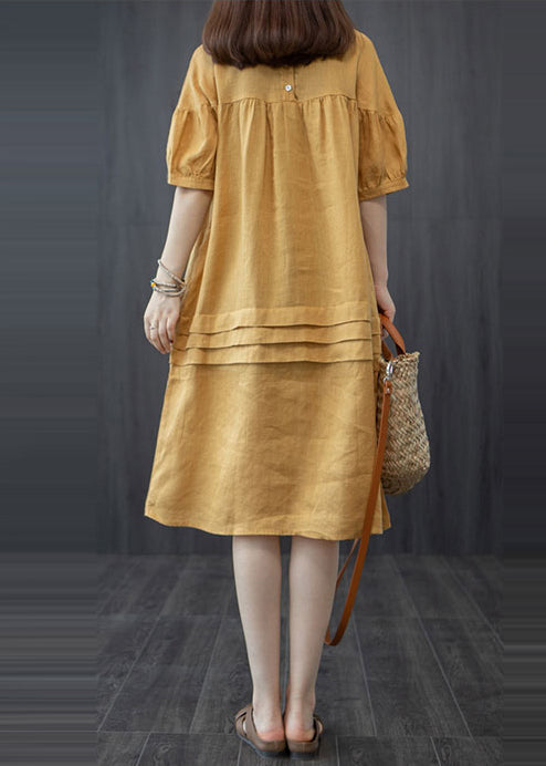 Stil Sommer Patchwork Wrinkled Gelb Oversized Kleid Mid