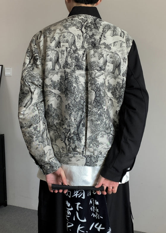 Manteau élégant en coton noir à imprimé asymétrique pour homme, automne RO020