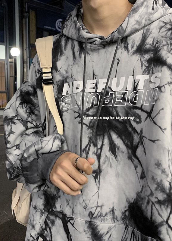 Sweat-shirt à capuche noir élégant en coton tie-dye pour homme, automne RP057