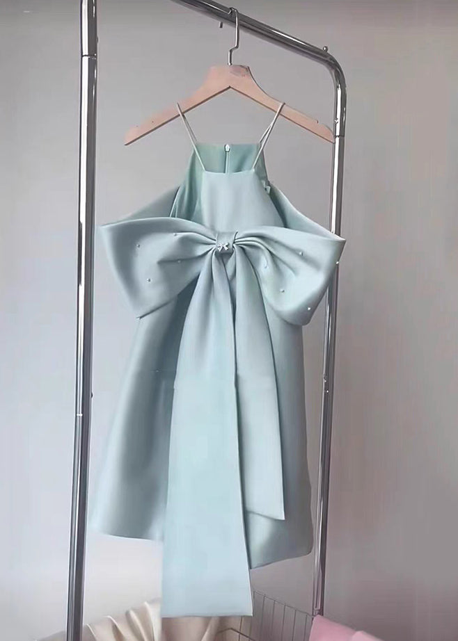 Schulter Spaghetti Blau Sommer Schleife Kleid Stilvolle Kalt Strap