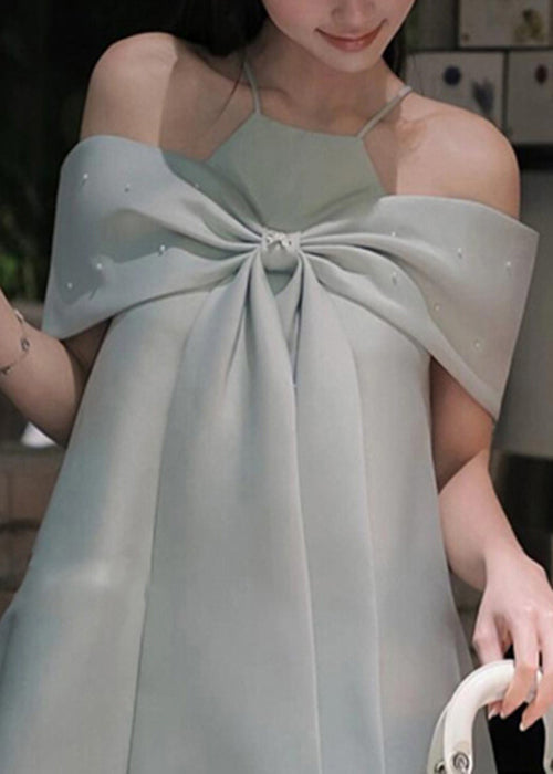 Schulter Spaghetti Blau Sommer Schleife Kleid Stilvolle Kalt Strap