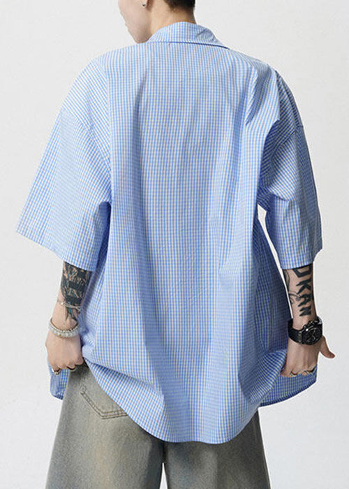 Pan Peter Sommer Print Stilvolle Blaue Hemden Herren Baumwolle Kragen