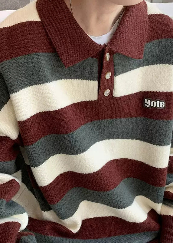 Pull bleu élégant à rayures épaisses et col Peter Pan pour homme, haut d'hiver EQ003