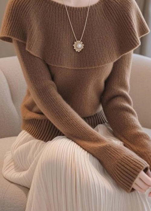 Pulls en tricot uni au design original et élégant, couleur café, printemps TF017