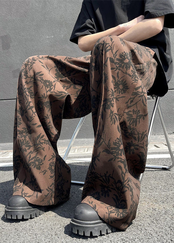 Pantalon large en coton imprimé avec poches à café pour homme, élégant, été, YT035