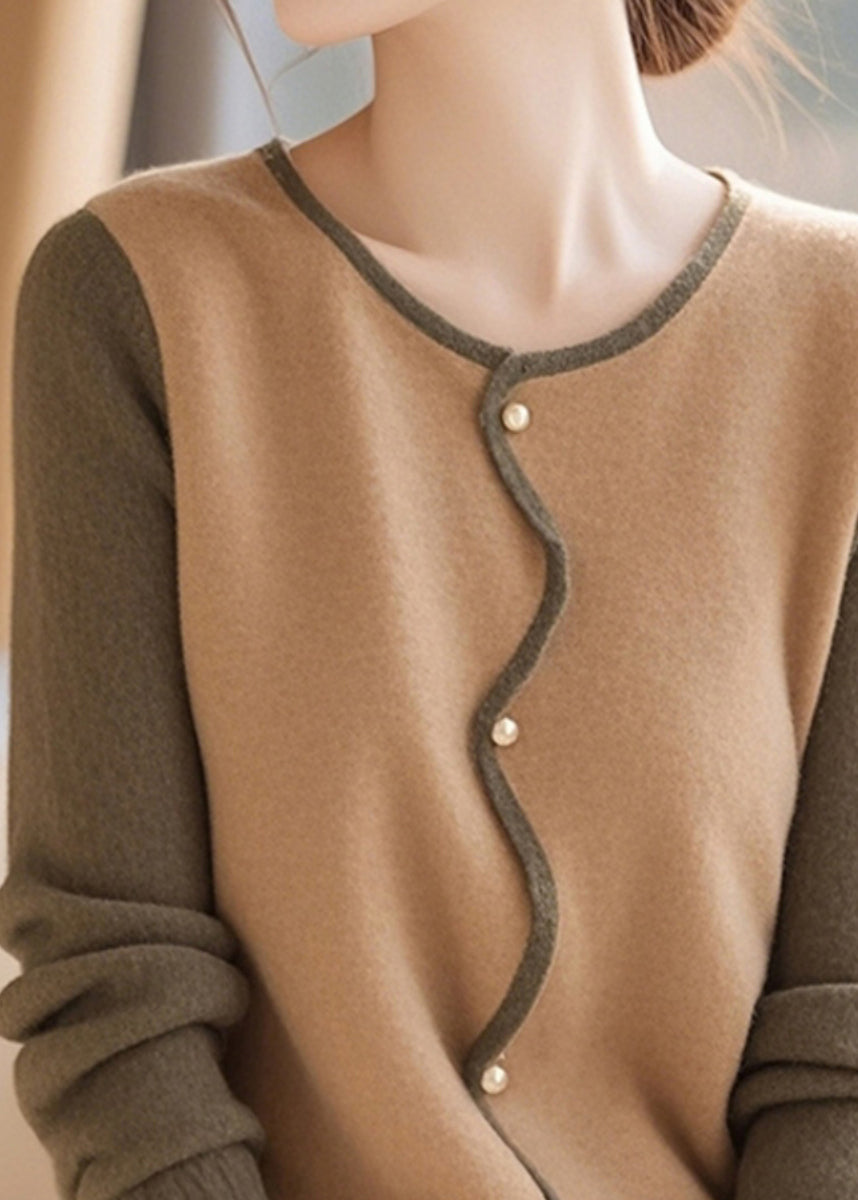 Stilvolle Colorblock O Neck Button Woll-Cardigans Frühling TO044