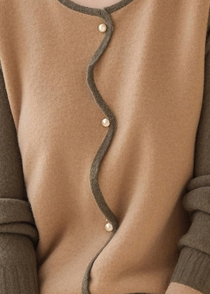 Stilvolle Colorblock O Neck Button Woll-Cardigans Frühling TO044