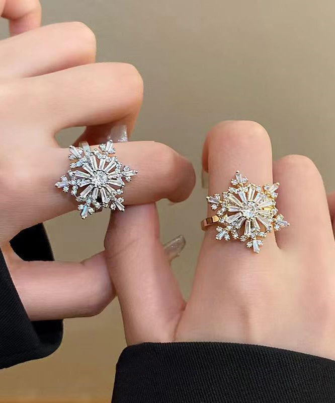 Stilvolle Kupfer Zirkon Schneeflocke Zwei Stück Set Ringe TS015