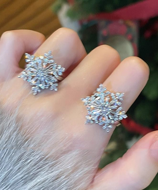 Stilvolle Kupfer Zirkon Schneeflocke Zwei Stück Set Ringe TS015