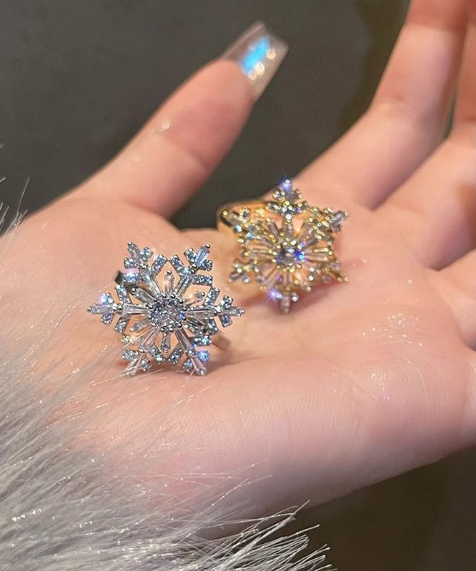 Stilvolle Kupfer Zirkon Schneeflocke Zwei Stück Set Ringe TS015