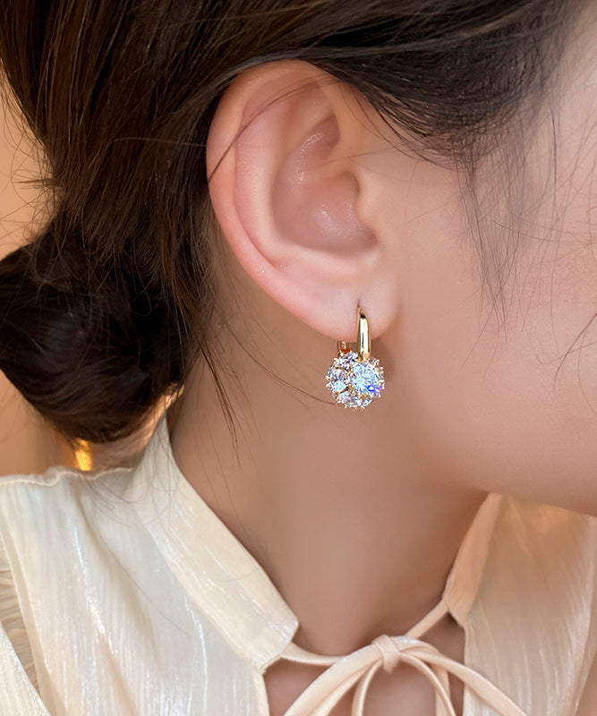 Boucles d'oreilles créoles sphériques élégantes en alliage de cuivre doré et zircon TX038