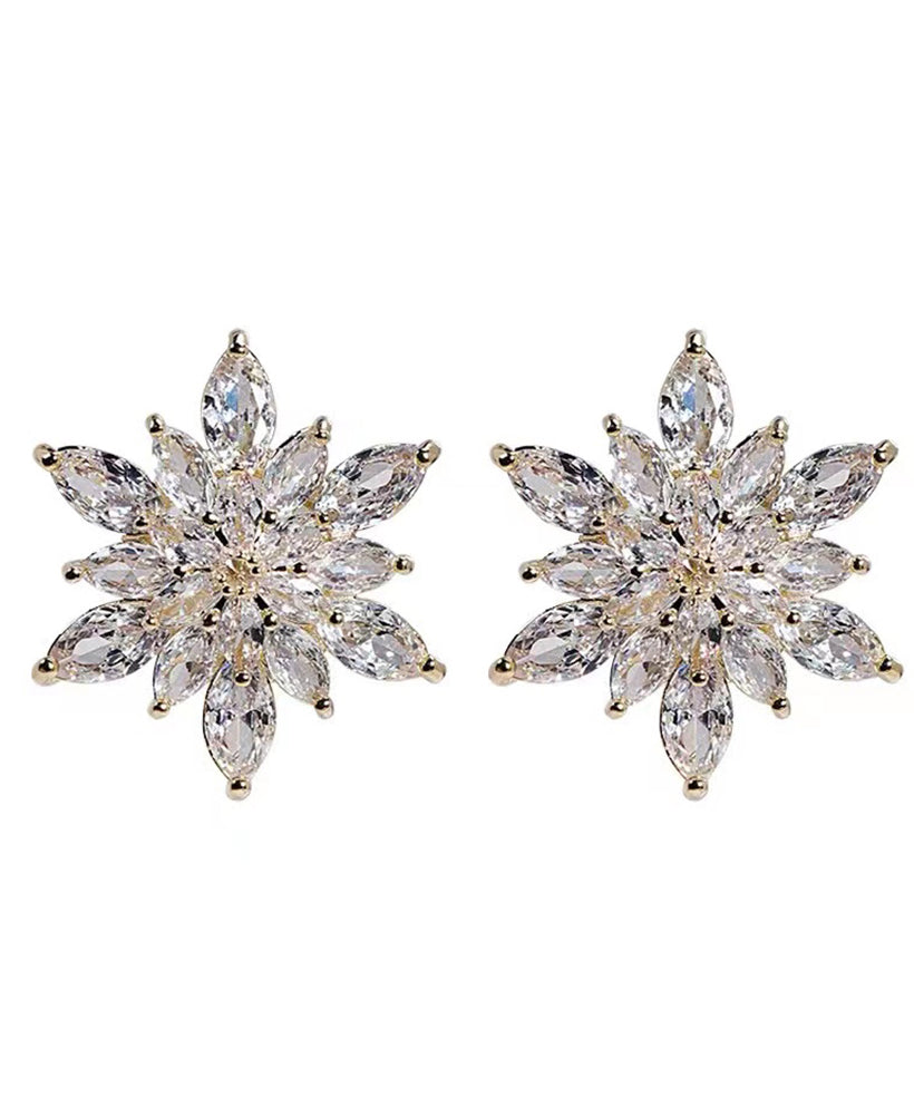 Boucles d'oreilles à tige élégantes en cristal de zircon et cuivre doré avec flocon de neige TS023