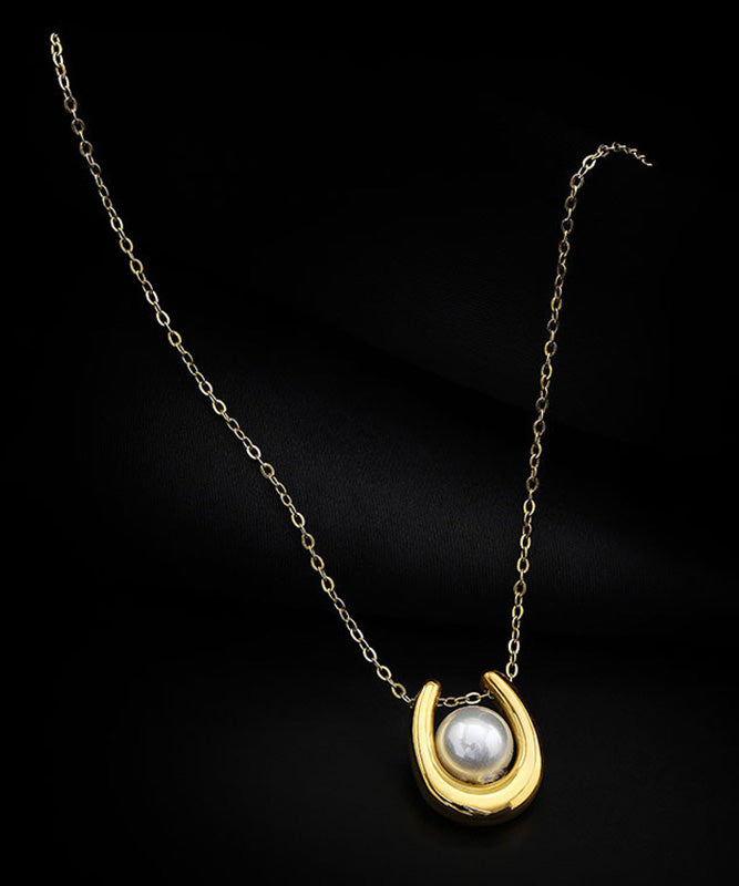 Stilvolle vergoldete U-förmige Lasso-Halskette aus Sterlingsilber mit Perlen WO010