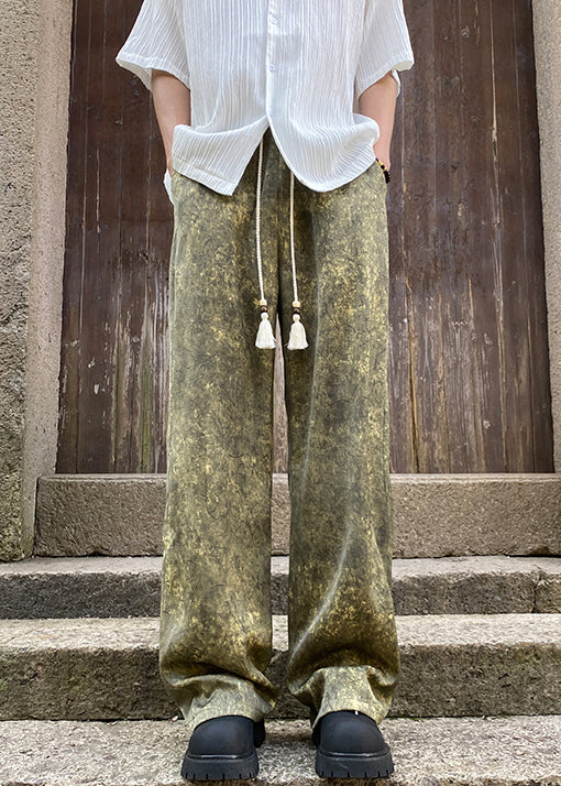 Elastische Sommer Grün Männer Hosen Druck Seide Taille Stilvolle